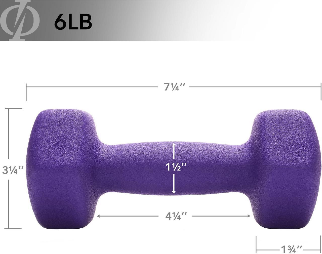 Alt view image 4 of 6 - Philosophy Gym Neoprene Dumbbell Hexagon Hand Weights, 6 lb Pair - 12 lb Total