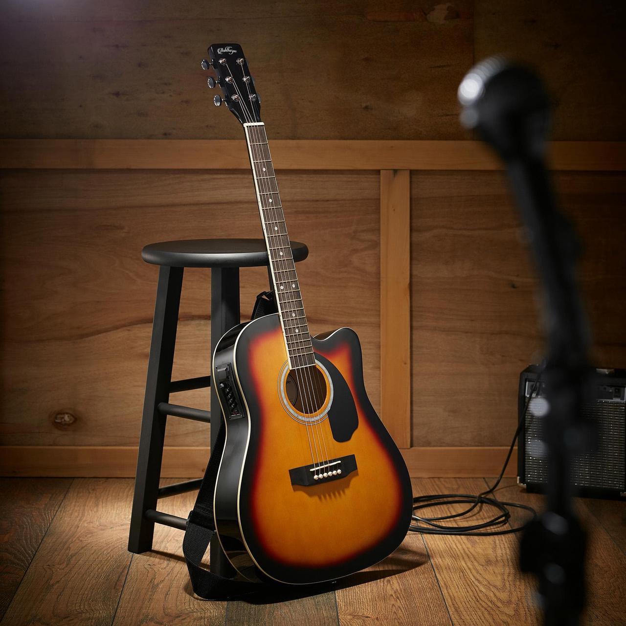 Alt view image 2 of 6 - Ashthorpe Full-Size Cutaway Thinline Acoustic-Electric Guitar Package - Premium Tonewoods - Sunburst