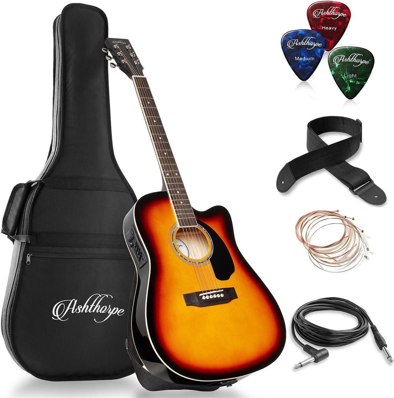 Main image of Ashthorpe Full-Size Cutaway Thinline Acoustic-Electric Guitar Package - Premium Tonewoods - Sunburst