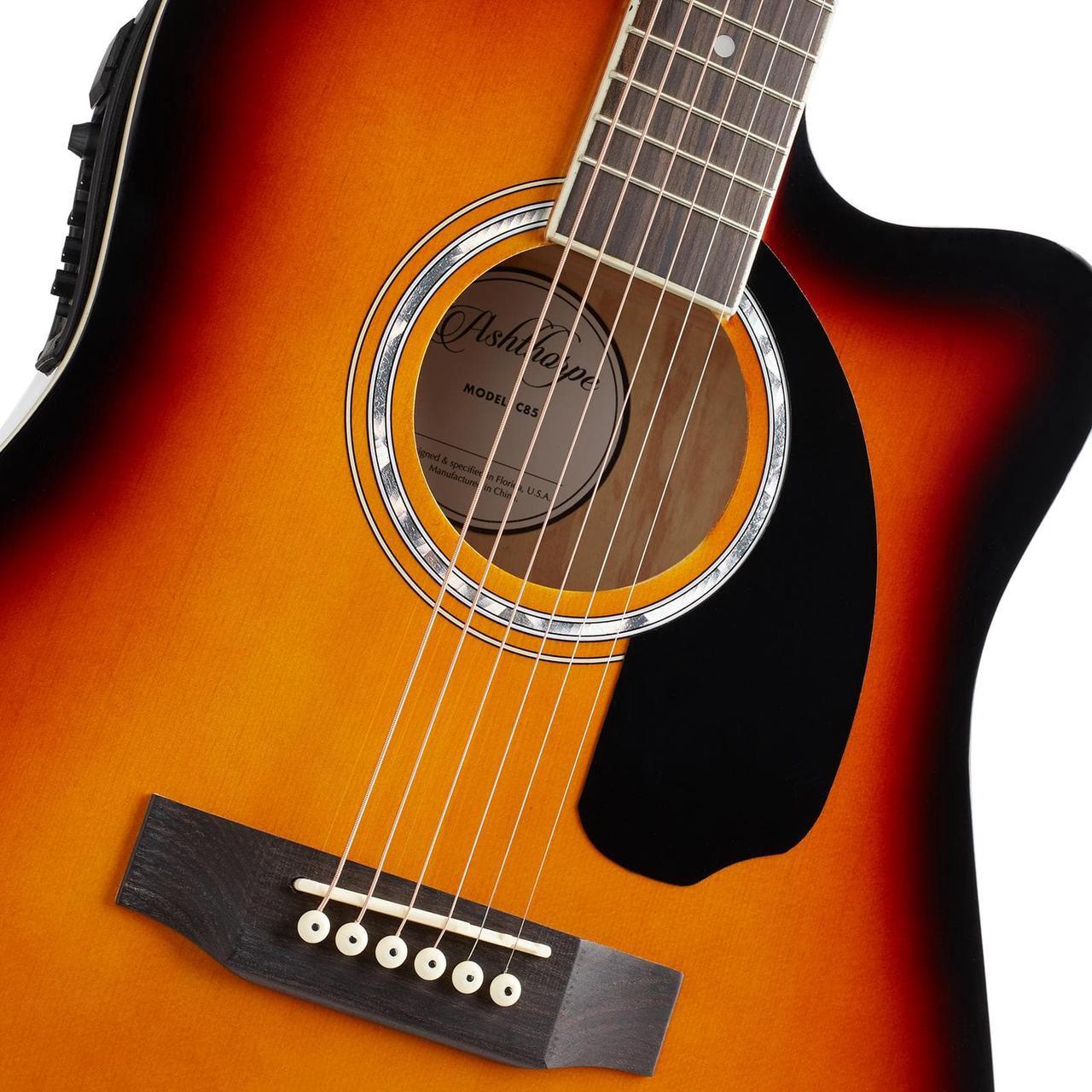 Alt view image 4 of 6 - Ashthorpe Full-Size Cutaway Thinline Acoustic-Electric Guitar Package - Premium Tonewoods - Sunburst