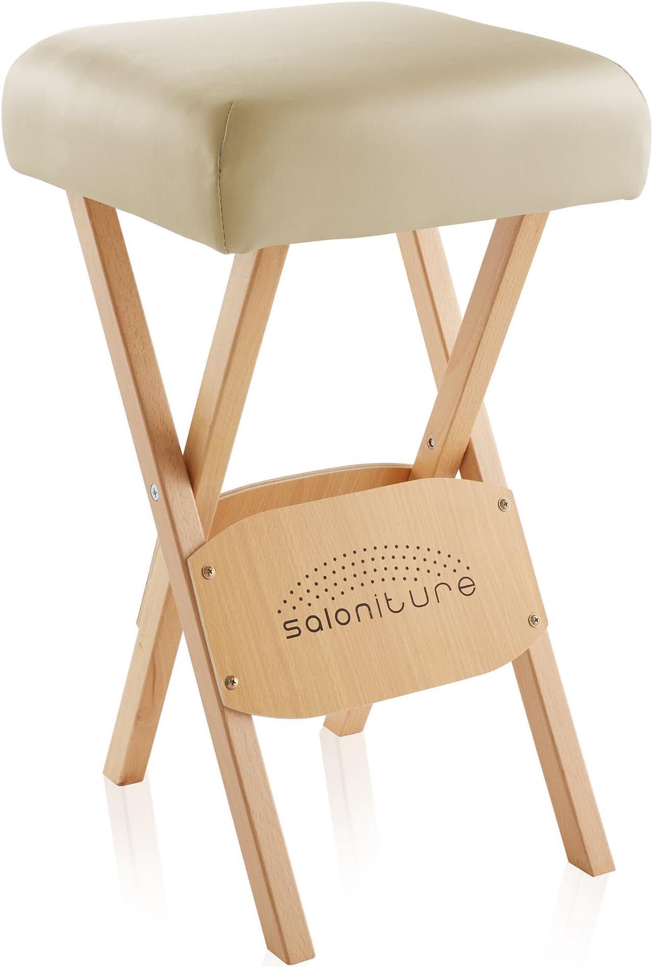 Main image of Saloniture Wood Folding Massage Stool with Carrying Case, Cream
