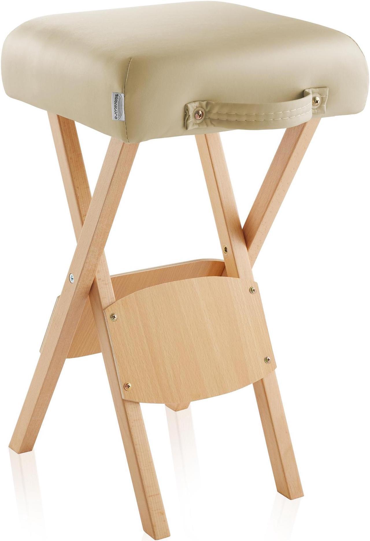 Alt view image 2 of 6 - Saloniture Wood Folding Massage Stool with Carrying Case, Cream