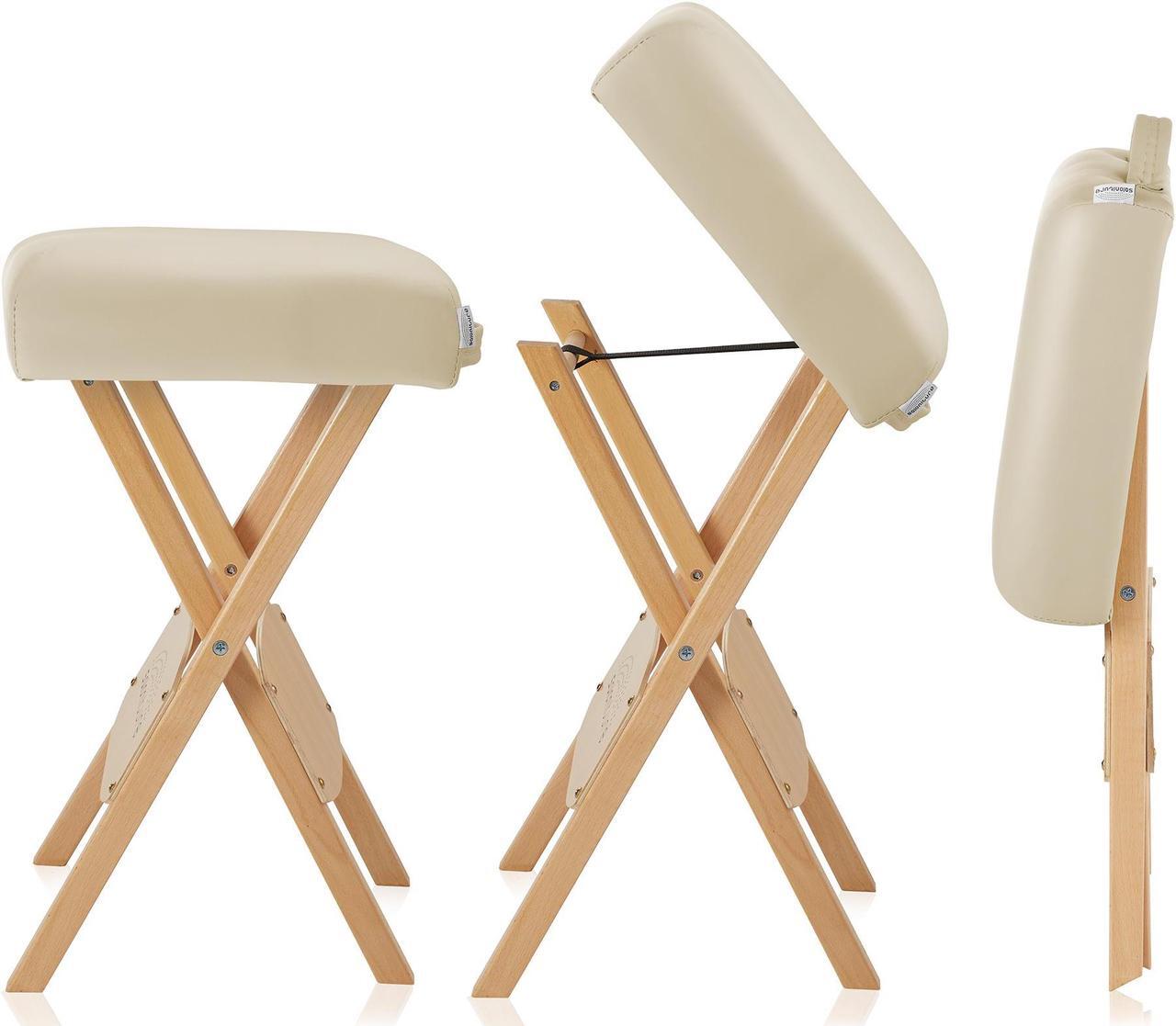 Alt view image 4 of 6 - Saloniture Wood Folding Massage Stool with Carrying Case, Cream