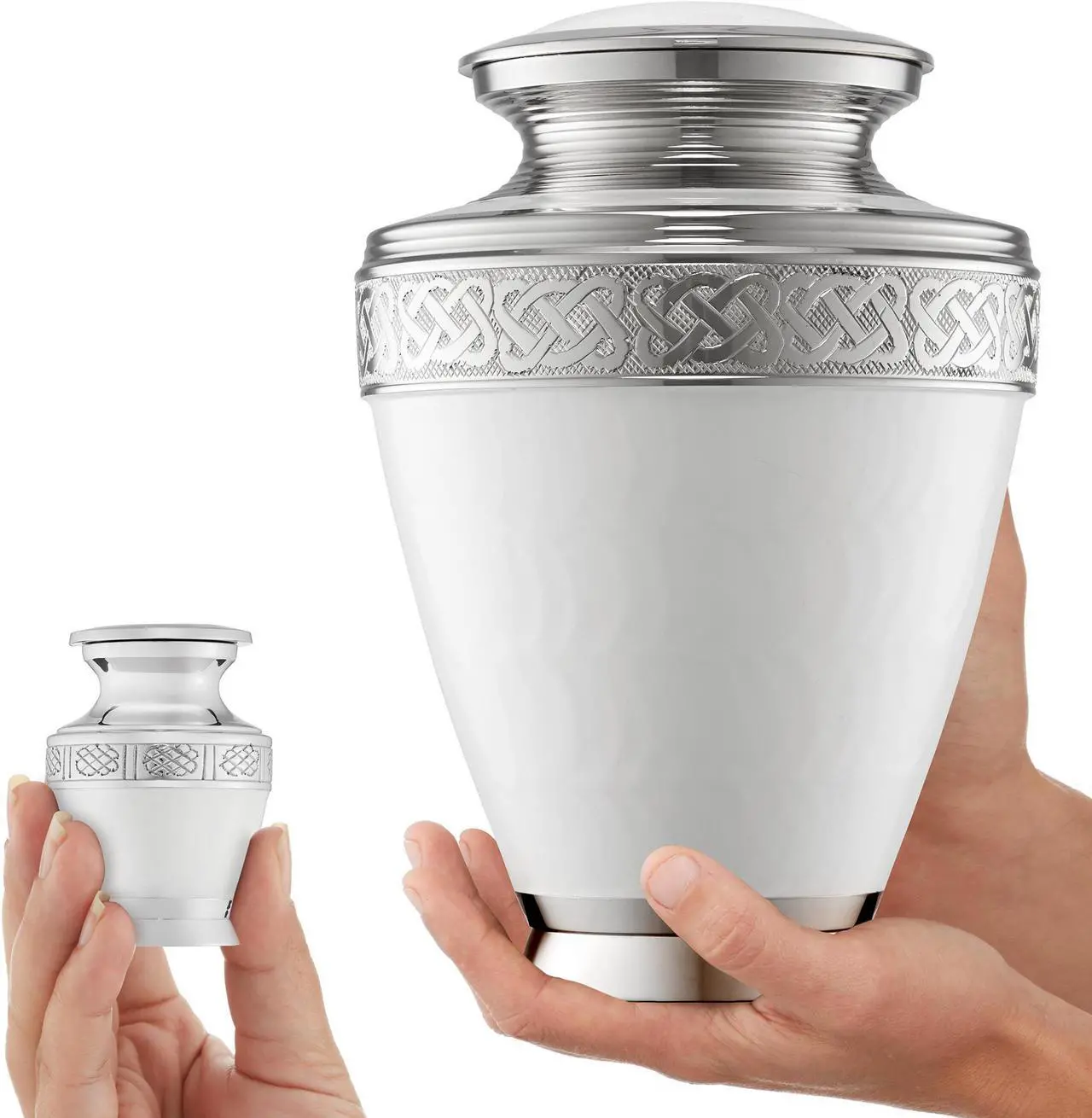 Alt view image 3 of 6 - Reminded Set of 5 White Celtic Cremation Urns for Human Ashes - 1 Adult + 4 Keepsake Token Size