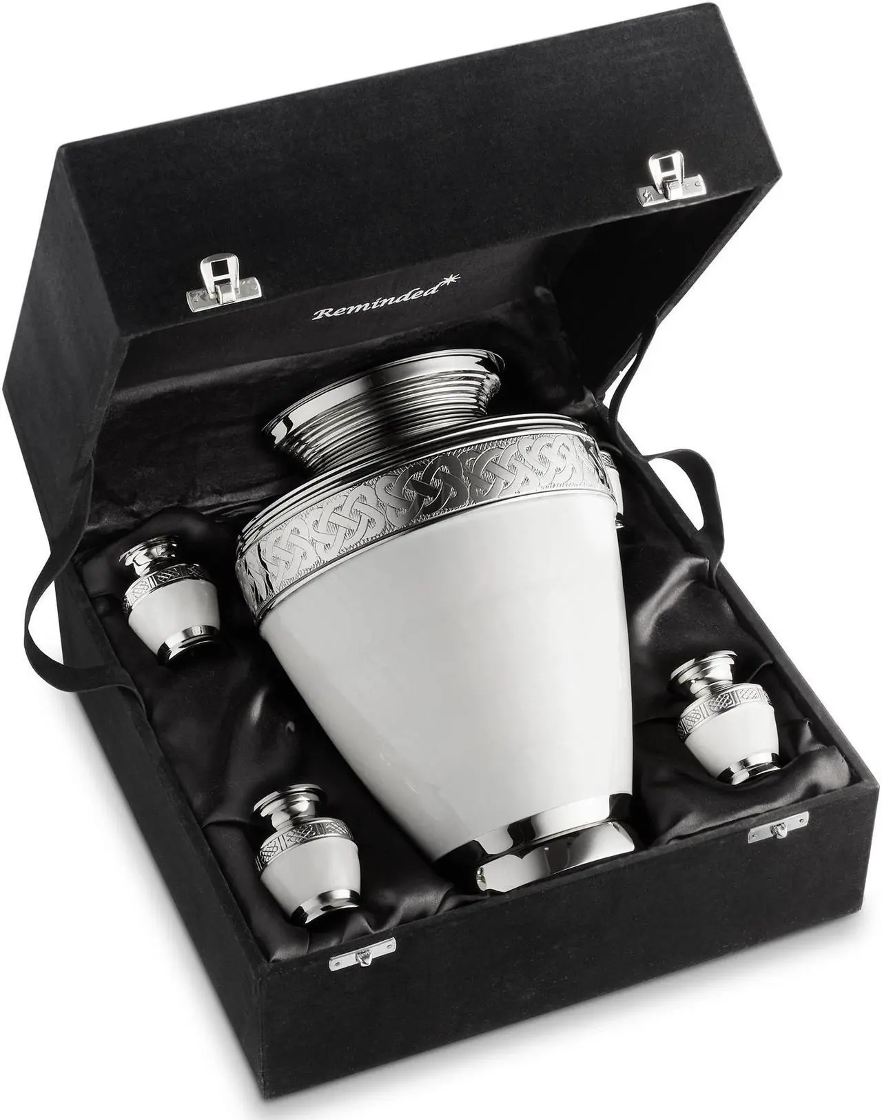 Alt view image 2 of 6 - Reminded Set of 5 White Celtic Cremation Urns for Human Ashes - 1 Adult + 4 Keepsake Token Size