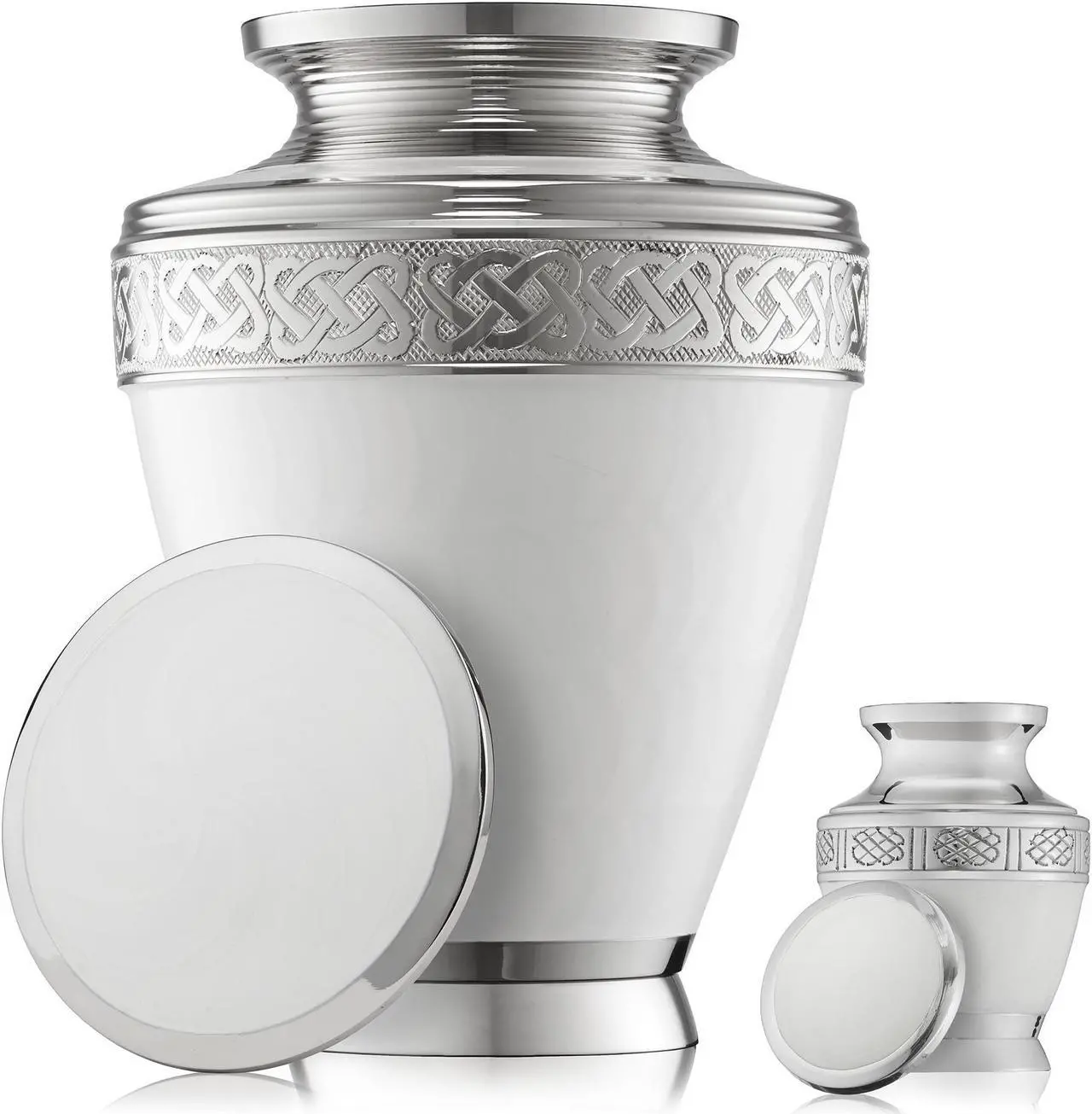Alt view image 4 of 6 - Reminded Set of 5 White Celtic Cremation Urns for Human Ashes - 1 Adult + 4 Keepsake Token Size
