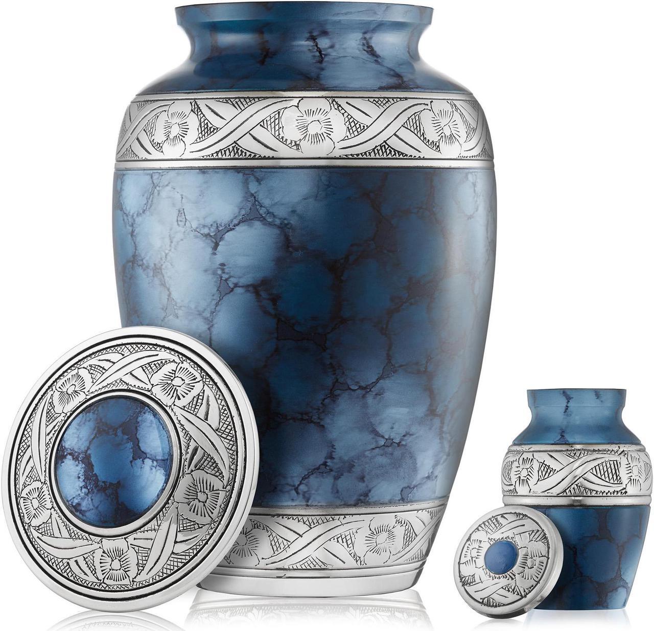 Alt view image 4 of 6 - Reminded Set of 5 Decorative Cremation Urns for Human Ashes - 1 Adult + 4 Keepsake Token Size, Blue