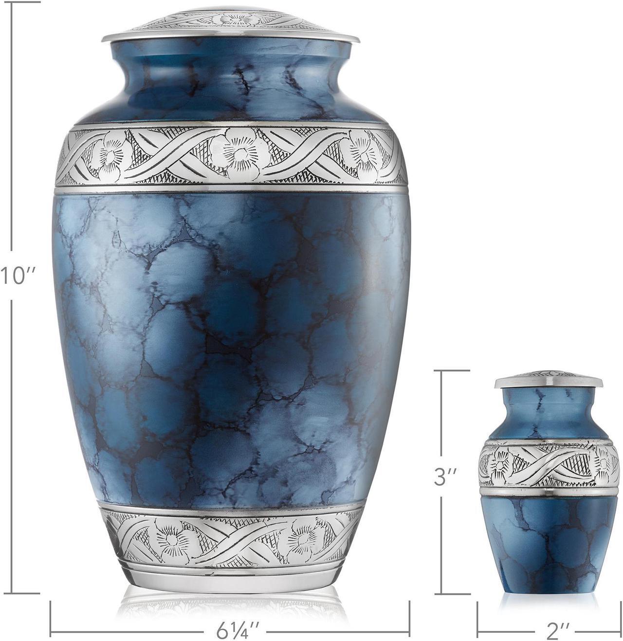 Alt view image 5 of 6 - Reminded Set of 5 Decorative Cremation Urns for Human Ashes - 1 Adult + 4 Keepsake Token Size, Blue
