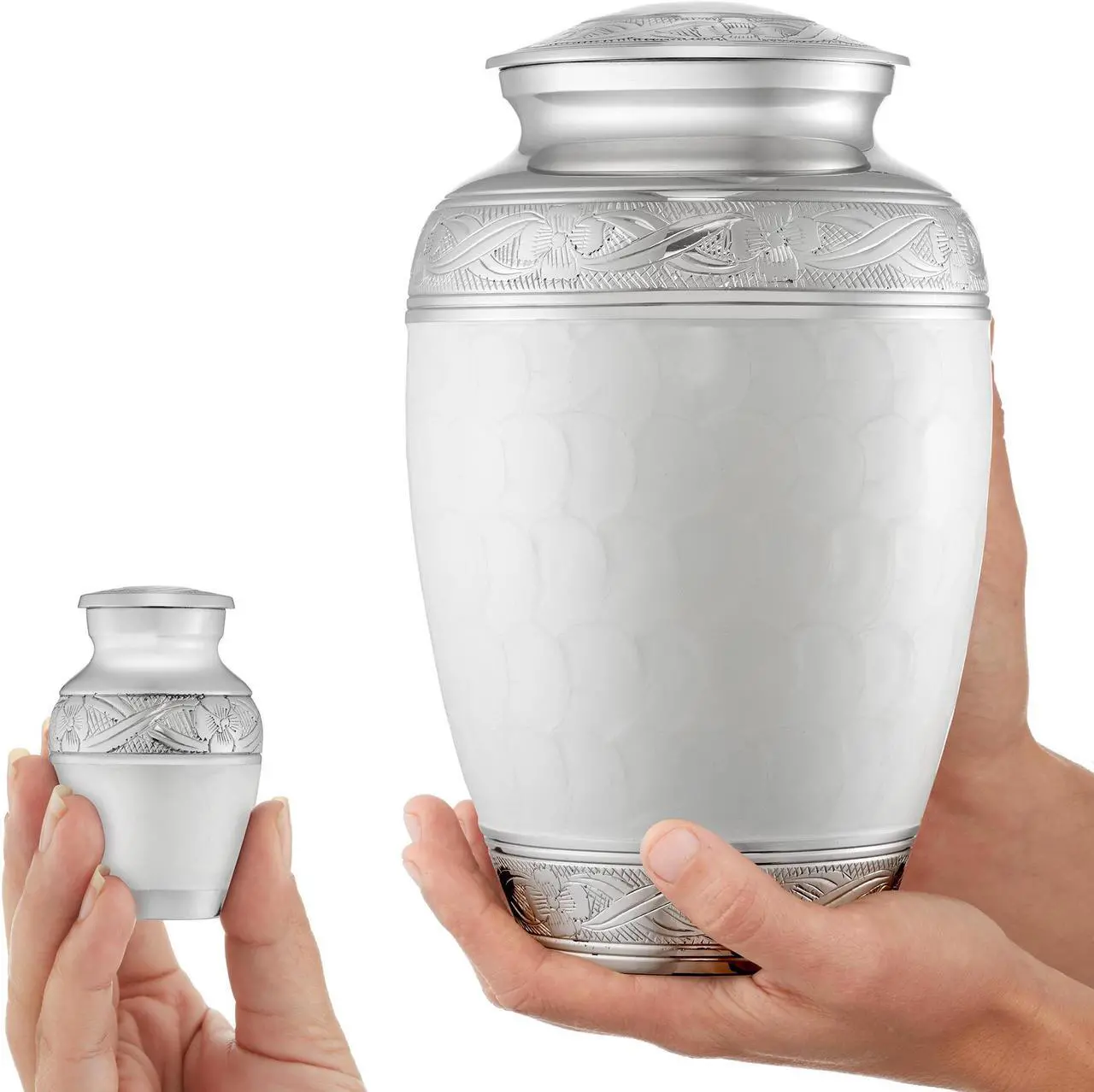 Alt view image 3 of 6 - Reminded Set of 5 Decorative Cremation Urns for Human Ashes - 1 Adult + 4 Keepsake Token Size, White