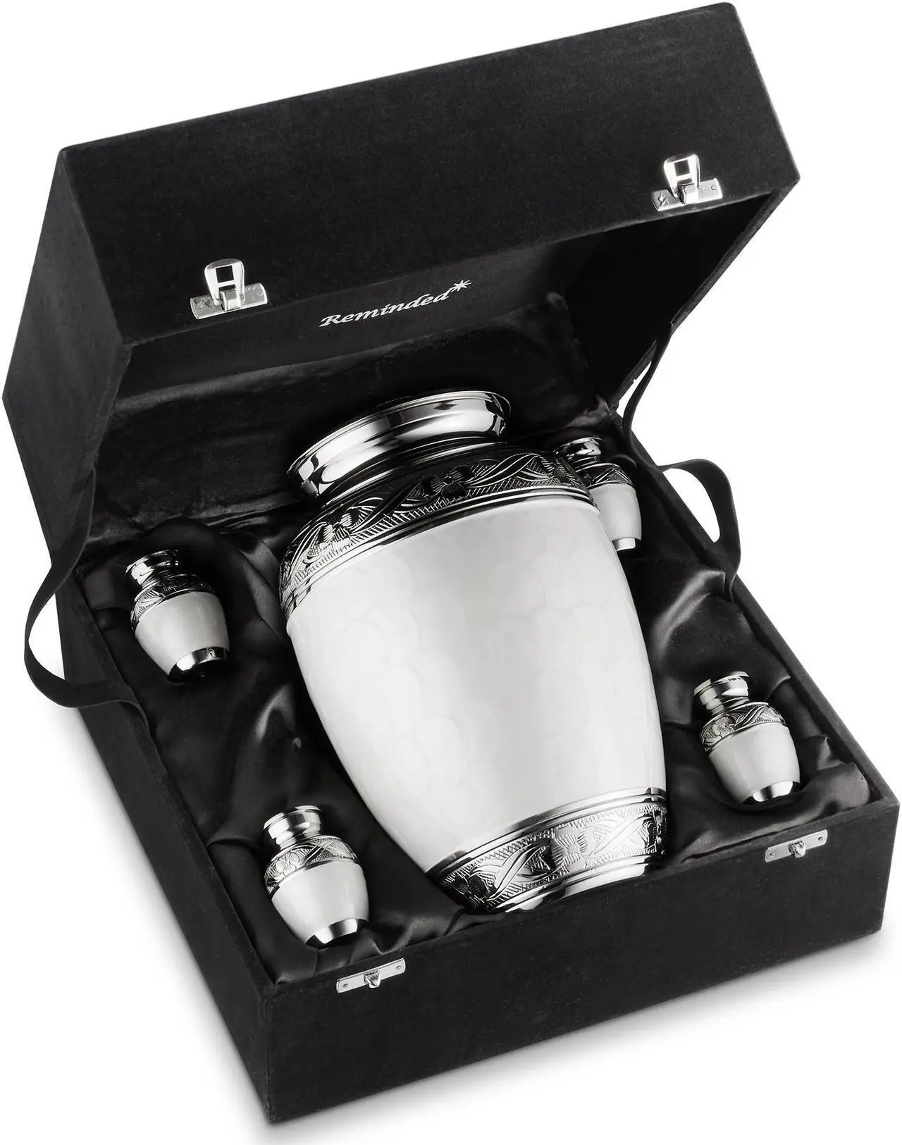 Alt view image 2 of 6 - Reminded Set of 5 Decorative Cremation Urns for Human Ashes - 1 Adult + 4 Keepsake Token Size, White