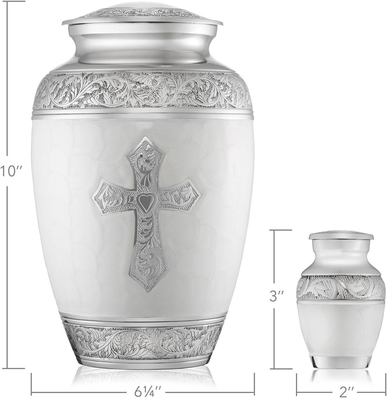 Alt view image 5 of 6 - Reminded Set of 5 Engraved  Cross Cremation Urns for Human Ashes - 1 Adult + 4 Keepsake Token Size, White
