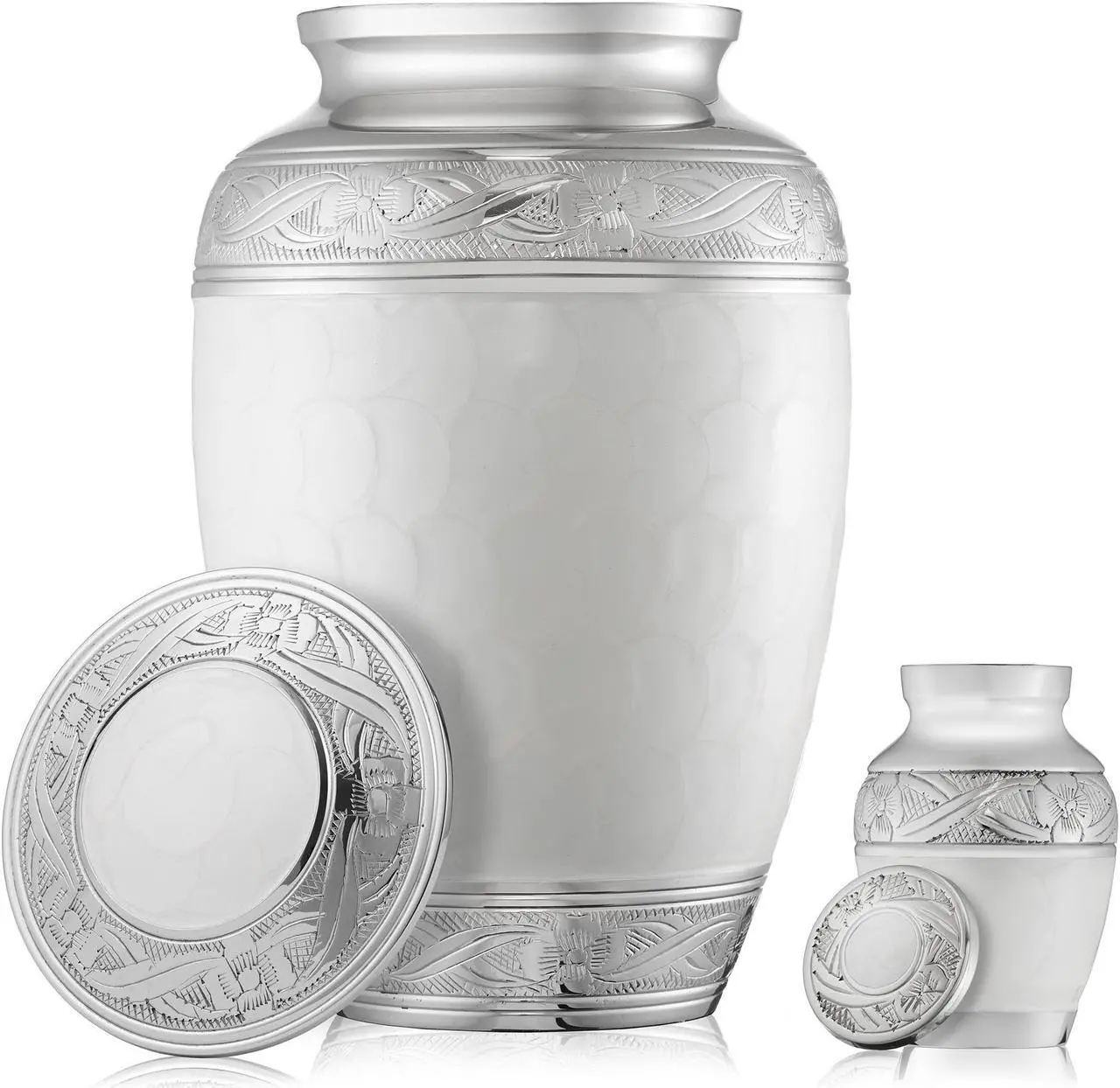 Alt view image 4 of 6 - Reminded Set of 5 Decorative Cremation Urns for Human Ashes - 1 Adult + 4 Keepsake Token Size, White