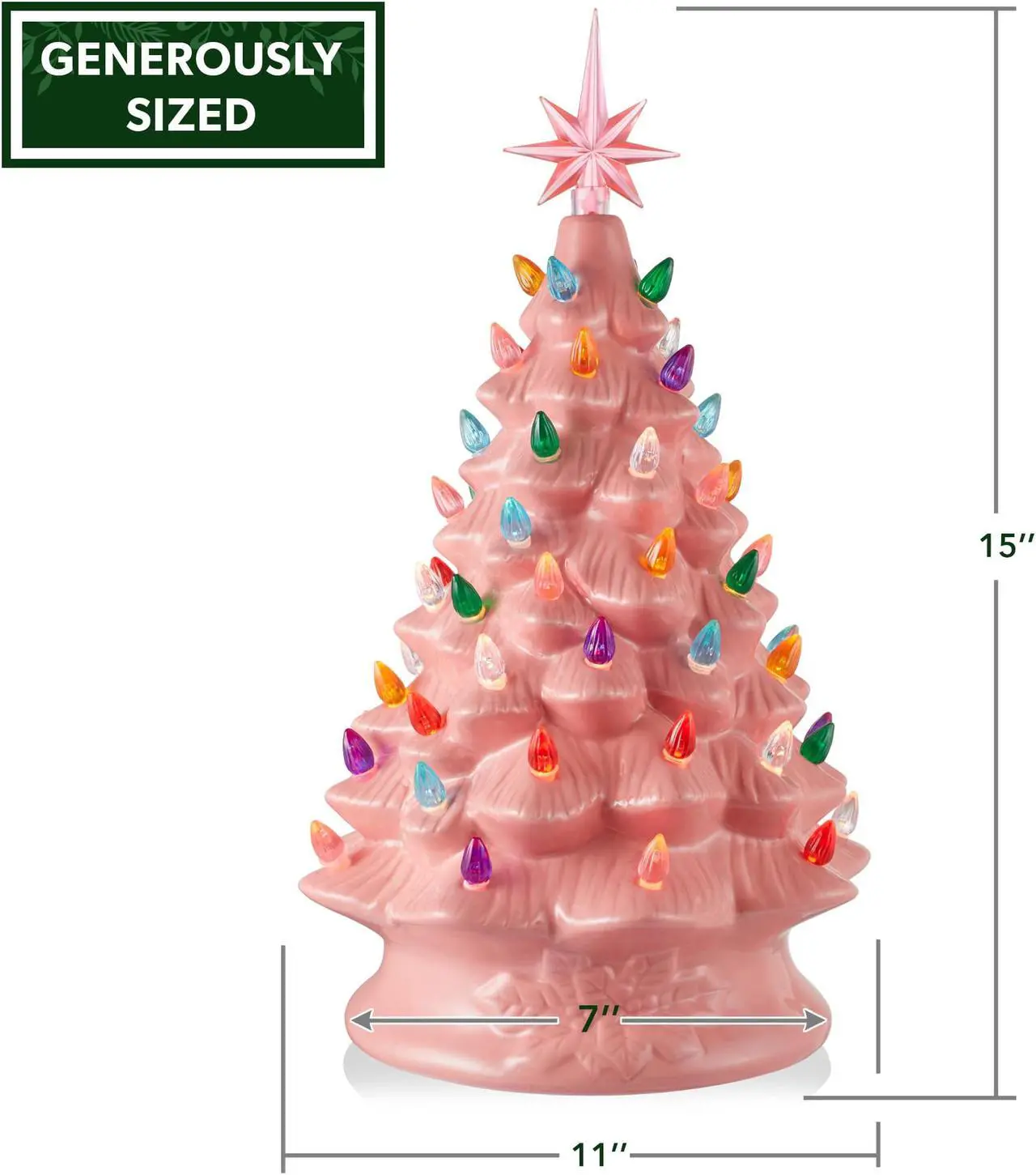 Alt view image 6 of 6 - Casafield Hand Painted Ceramic Christmas Tree, Pink 15-Inch Pre-Lit Tree with 128 Multi Color Lights and 2 Star Toppers