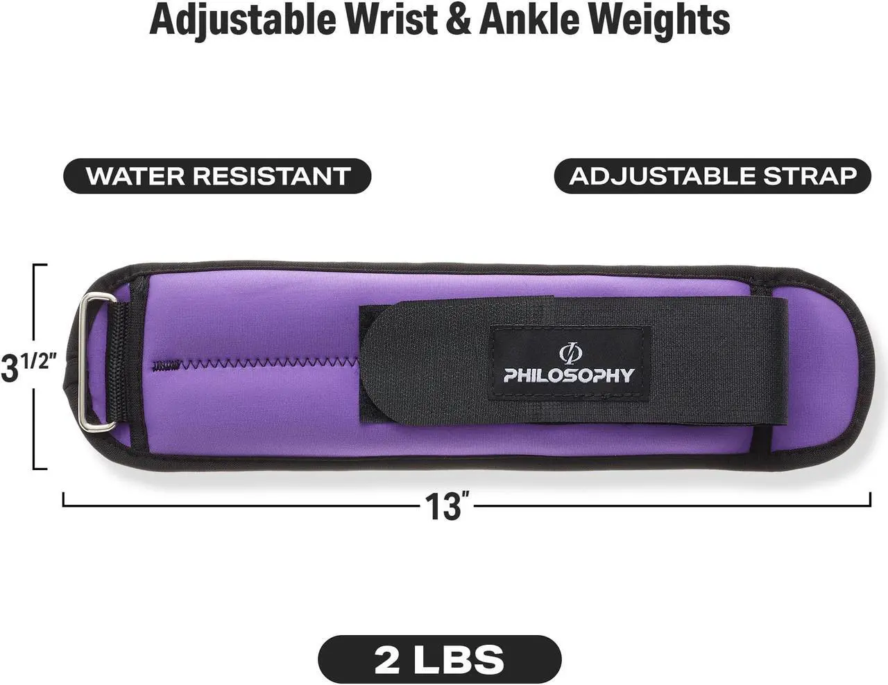Alt view image 2 of 6 - Philosophy Gym Adjustable Ankle/Wrist Weights, Set of 2 - 2 lb Each, 4 lb Total for Strength Training and Fitness
