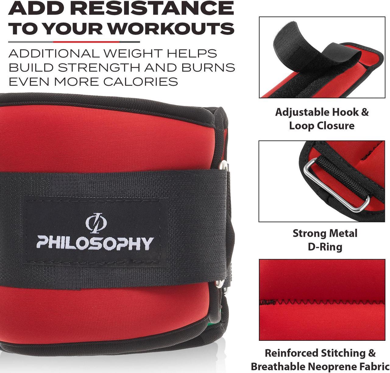 Alt view image 5 of 6 - Philosophy Gym Adjustable Ankle/Wrist Weights, Set of 2 - 5 lb Each, 10 lb Total for Strength Training and Fitness
