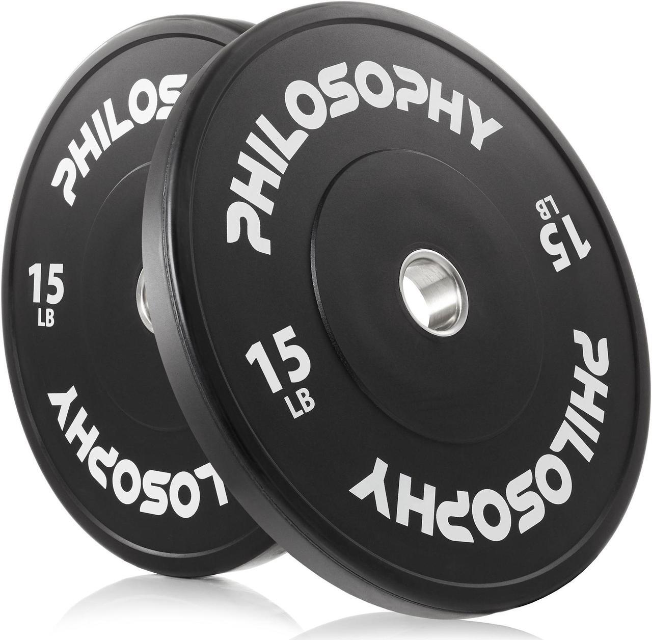 Main image of Philosophy Gym Olympic 2-Inch Rubber Bumper Plate - 15 LB, Black, Set of 2 Plates