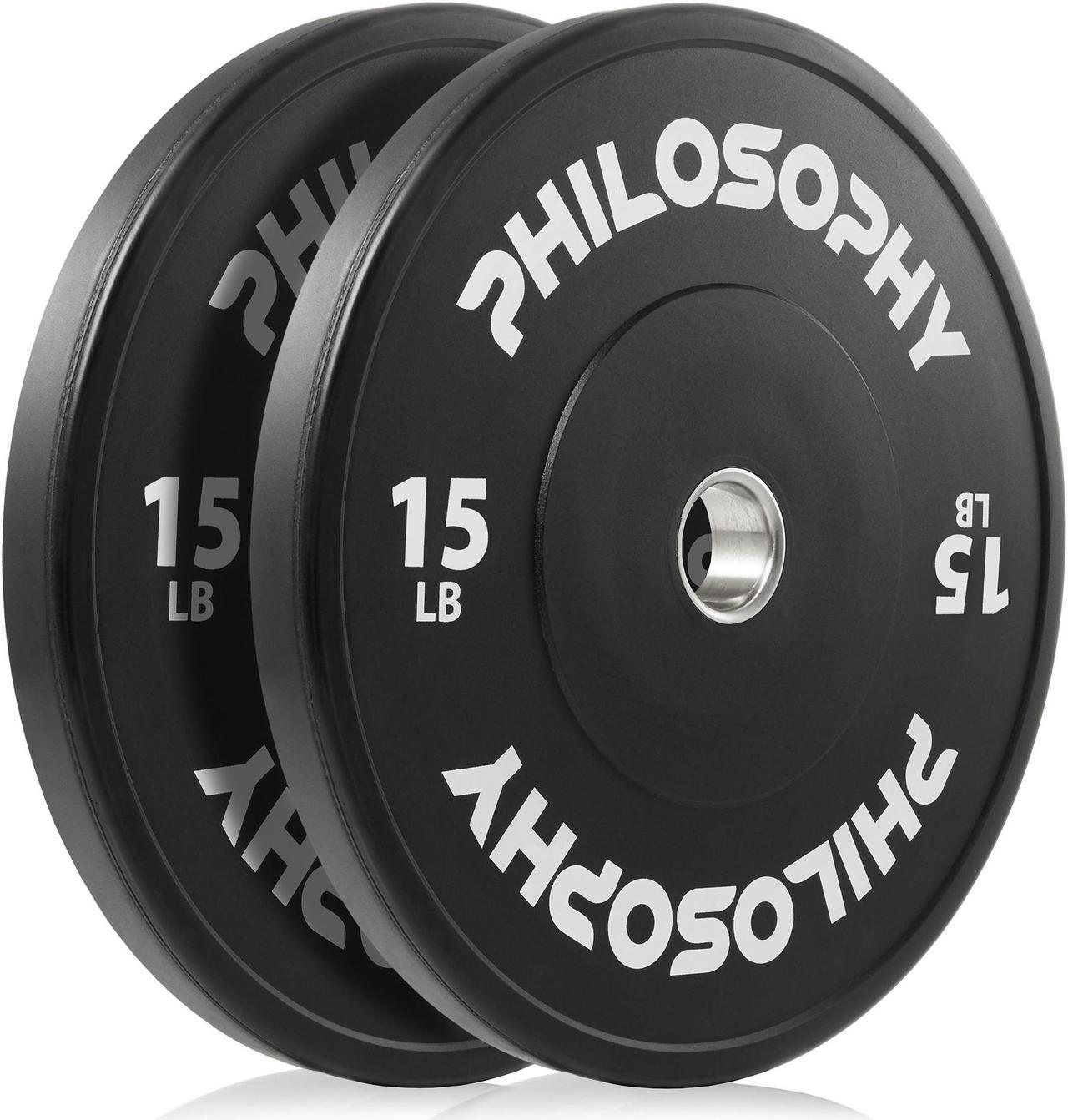 Alt view image 2 of 5 - Philosophy Gym Olympic 2-Inch Rubber Bumper Plate - 15 LB, Black, Set of 2 Plates