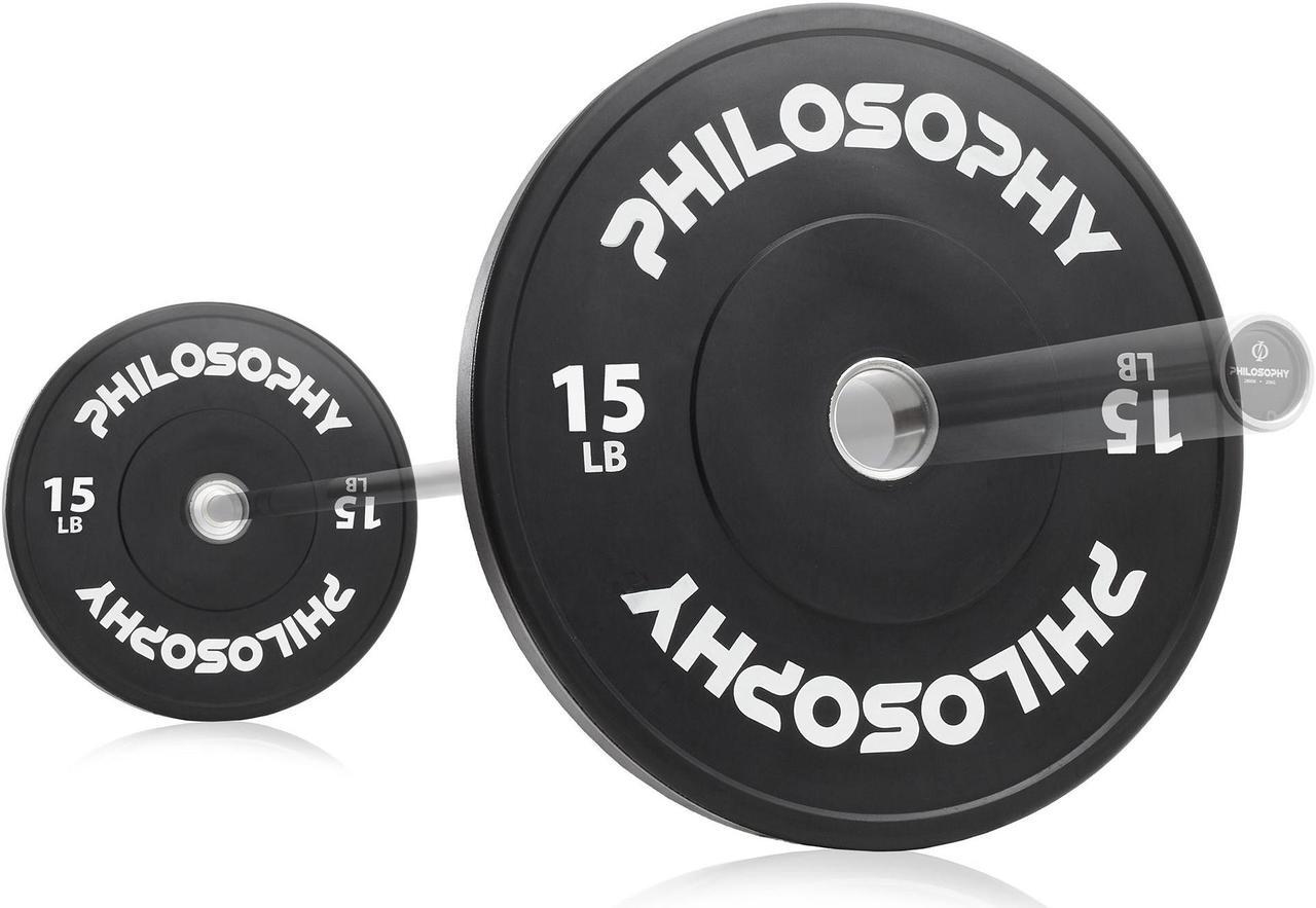 Alt view image 4 of 5 - Philosophy Gym Olympic 2-Inch Rubber Bumper Plate - 15 LB, Black, Set of 2 Plates