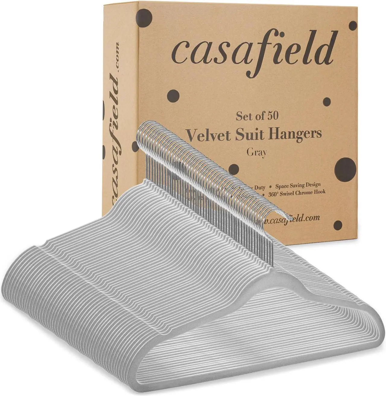 Alt view image 6 of 6 - Casafield 50 Gray Velvet Suit Hangers - Space-Saving Non-Slip Clothes Hanger