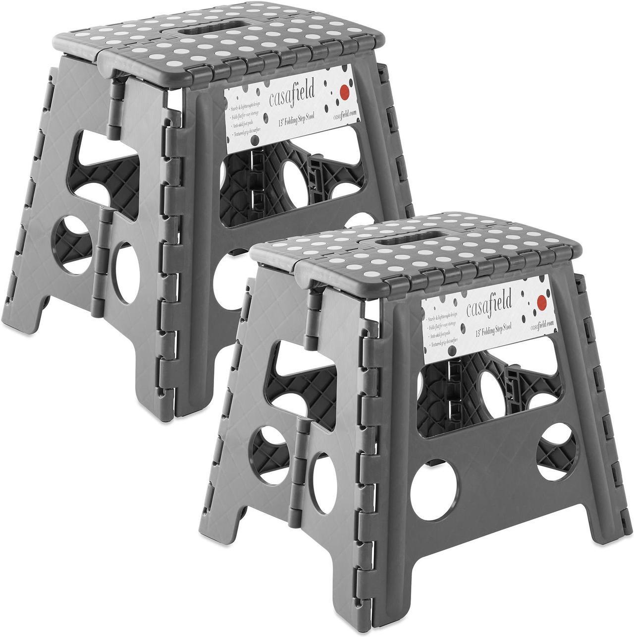 Main image of Casafield 13" Folding Step Stool with Handle (Set of 2), Gray - Portable Collapsible Small Plastic Foot Stool for Adults - Use in the Kitchen, Bathroom and Bedroom