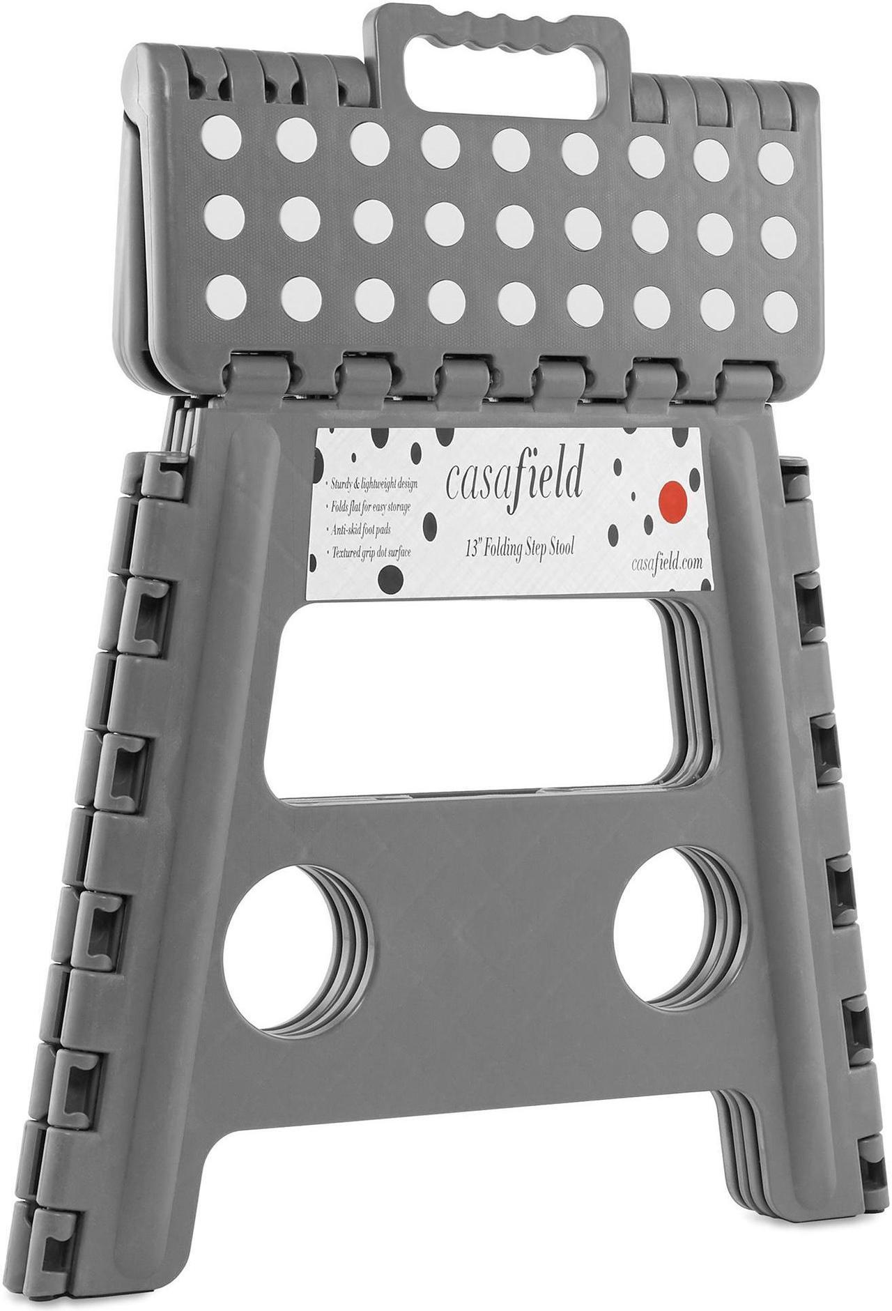 Alt view image 2 of 6 - Casafield 13" Folding Step Stool with Handle (Set of 2), Gray - Portable Collapsible Small Plastic Foot Stool for Adults - Use in the Kitchen, Bathroom and Bedroom