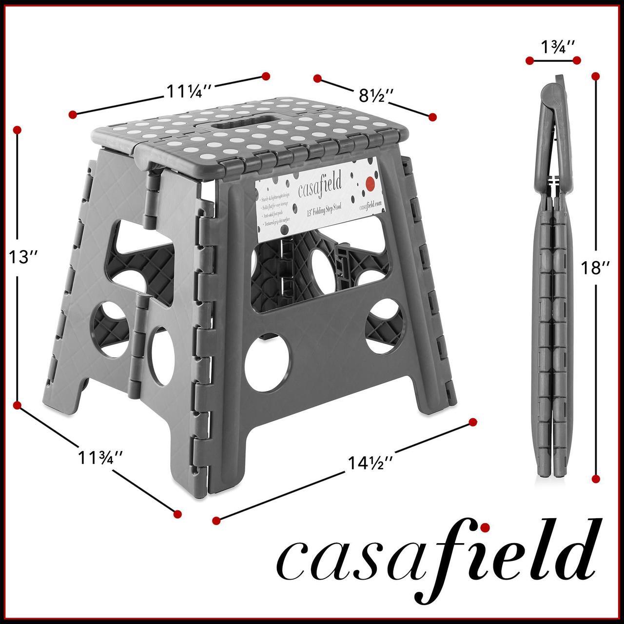 Alt view image 3 of 6 - Casafield 13" Folding Step Stool with Handle (Set of 2), Gray - Portable Collapsible Small Plastic Foot Stool for Adults - Use in the Kitchen, Bathroom and Bedroom