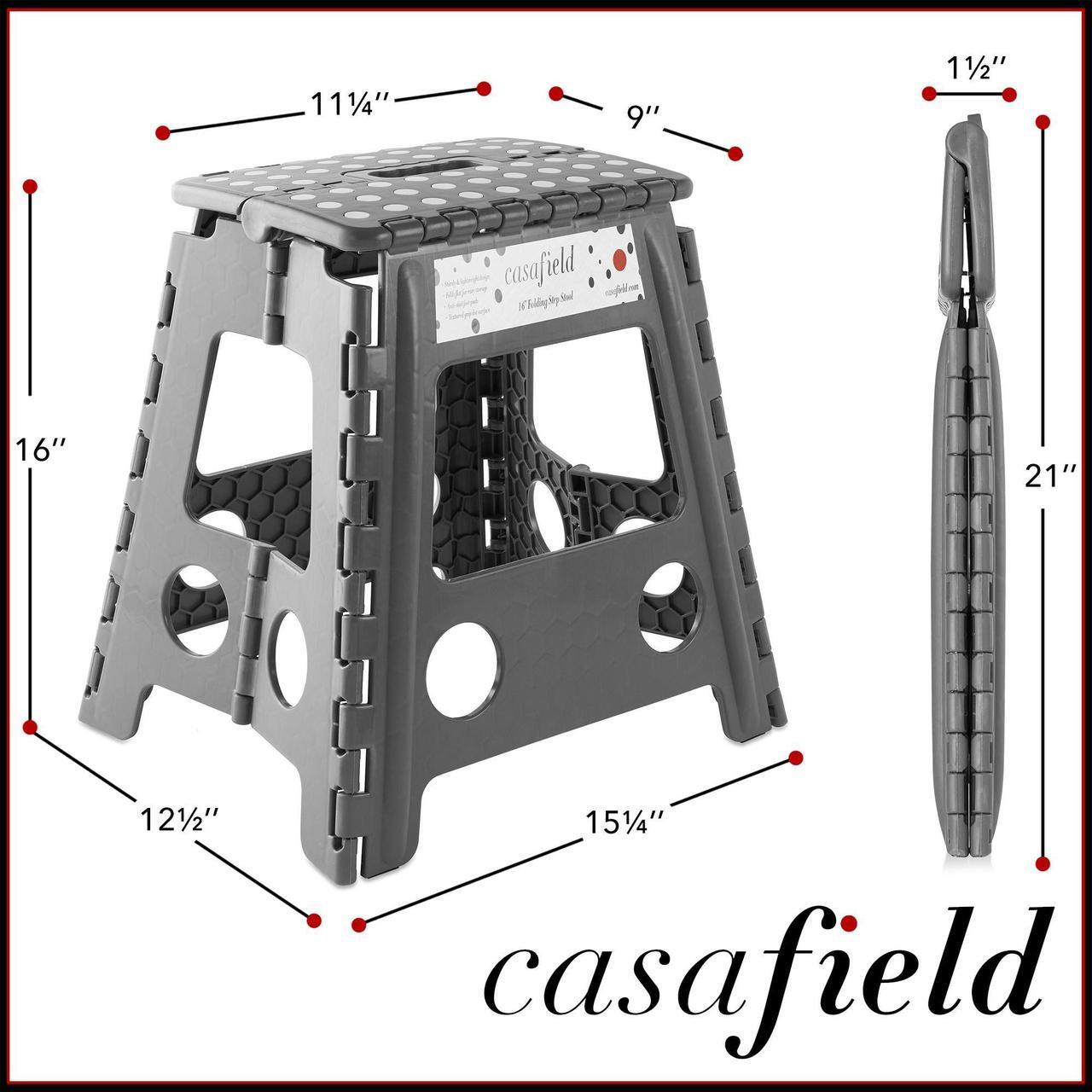 Alt view image 3 of 6 - Casafield 16" Folding Step Stool with Handle (Set of 2), Gray - Portable Collapsible Small Plastic Foot Stool for Adults - Use in the Kitchen, Bathroom and Bedroom