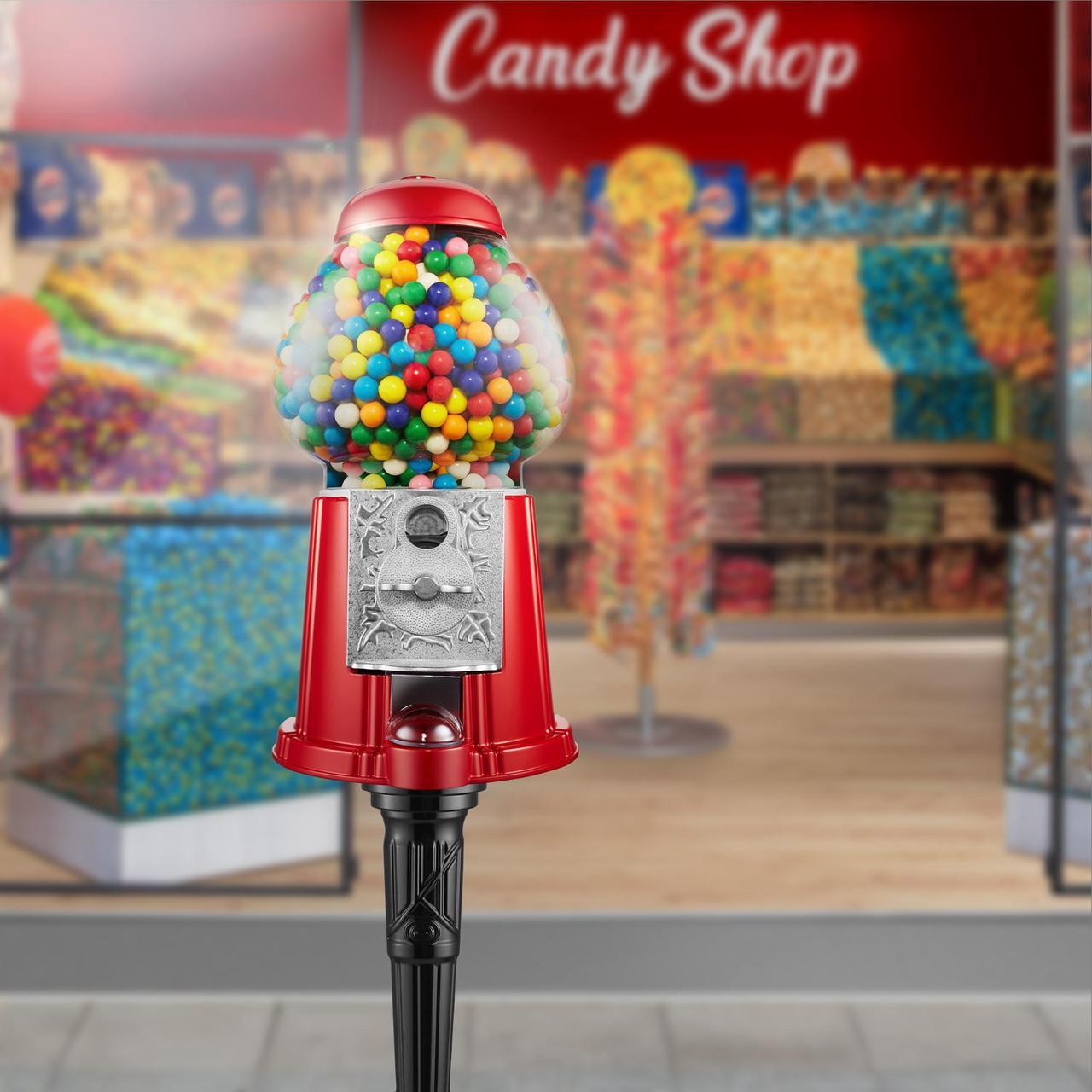 Alt view image 2 of 6 - Olde Midway 15" Gumball Machine with Stand - Red, Vintage-Style Bubble Gum Candy Dispenser with Glass Globe and Metal Base