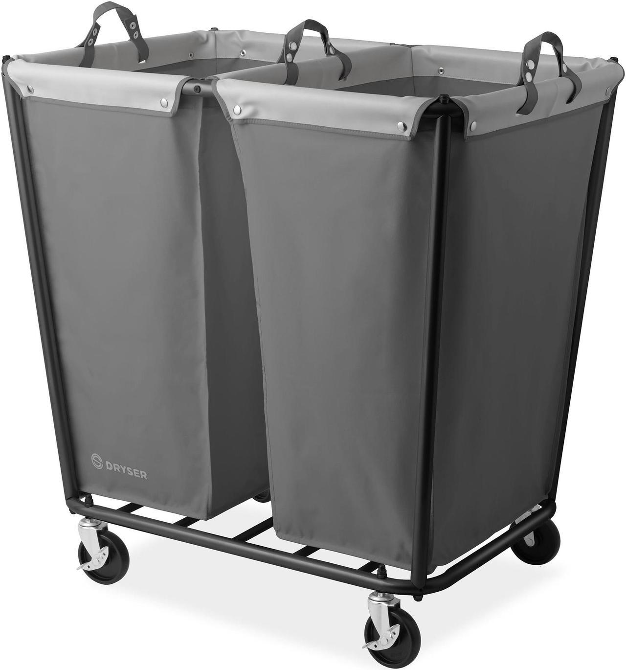 Main image of Dryser Divided Commercial Heavy-Duty Rolling Laundry Hamper, Steel Frame Cart on Wheels with 2 Section Removable Canvas Bins for Hotel or Home - Gray