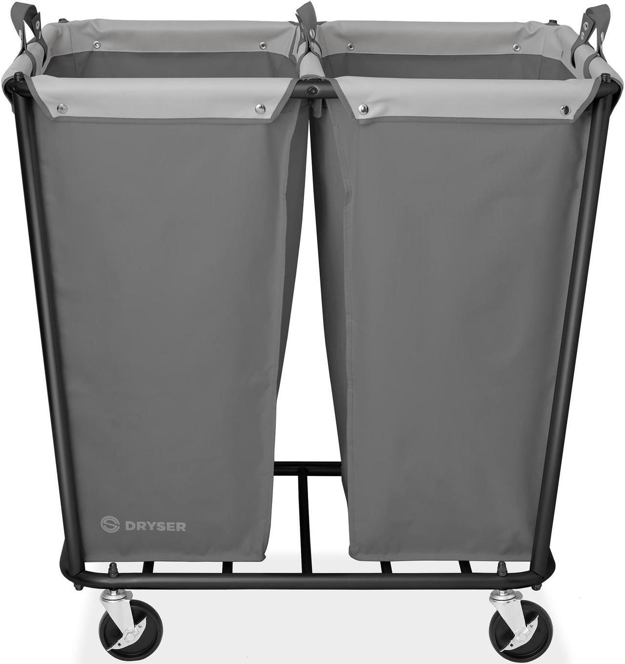 Alt view image 2 of 6 - Dryser Divided Commercial Heavy-Duty Rolling Laundry Hamper, Steel Frame Cart on Wheels with 2 Section Removable Canvas Bins for Hotel or Home - Gray