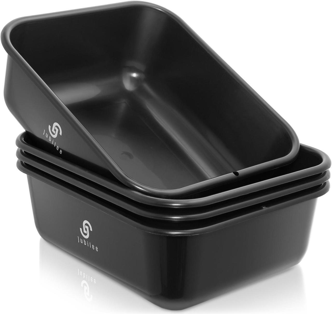 Main image of Jubilee 4-Pk Plastic Storage Bin, Bus Utility Tub - Heavy Duty Commercial Dishwashing Box for Restaurant Kitchen Organization and Storage,  11L Black