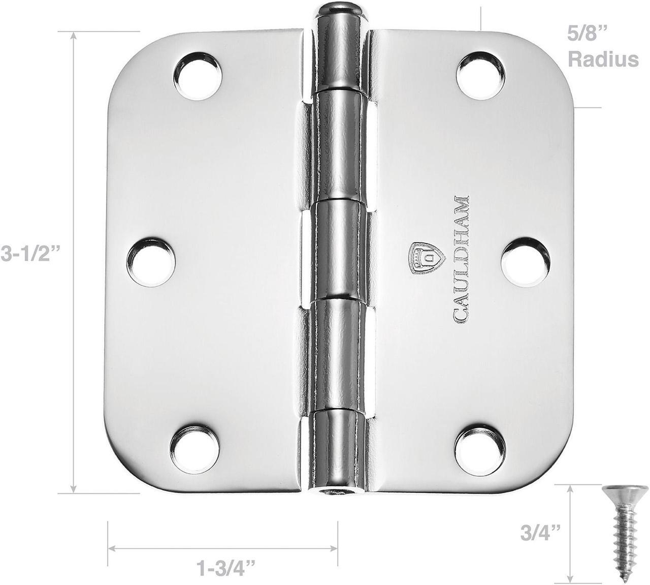 Alt view image 4 of 6 - Cauldham (12 Pack) Heavy-Duty 3-1/2" Interior Door Hinges with 5/8" Radius Corners - Polished Chrome
