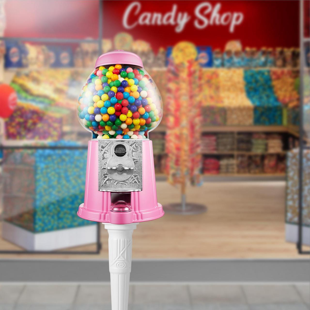 Alt view image 2 of 6 - Olde Midway 15" Gumball Machine with Stand - Pink, Vintage-Style Bubble Gum Candy Dispenser with Glass Globe and Metal Base