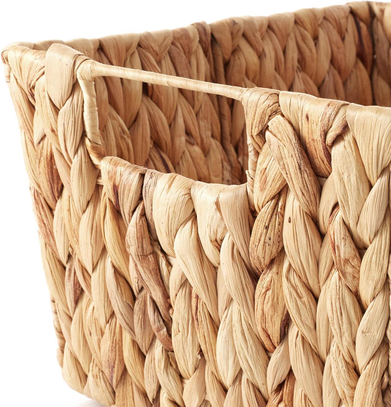 Alt view image 5 of 6 - Casafield Set of 4 Water Hyacinth Storage Baskets with Handles - Natural, Woven Rectangular Storage Bins for Shelves, Blankets, Laundry Organization