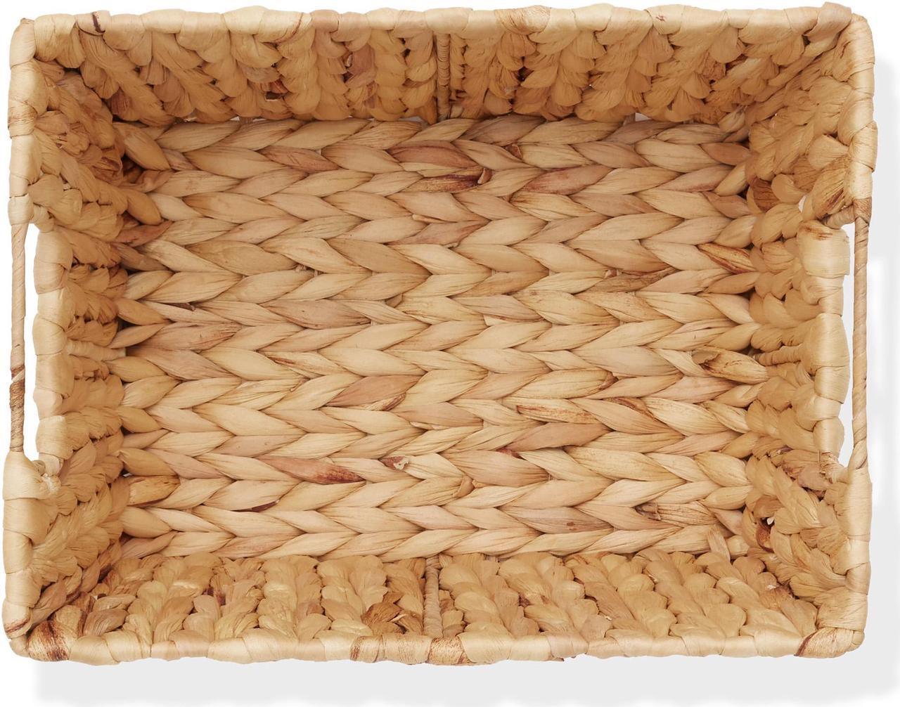 Alt view image 6 of 6 - Casafield Set of 4 Water Hyacinth Storage Baskets with Handles - Natural, Woven Rectangular Storage Bins for Shelves, Blankets, Laundry Organization