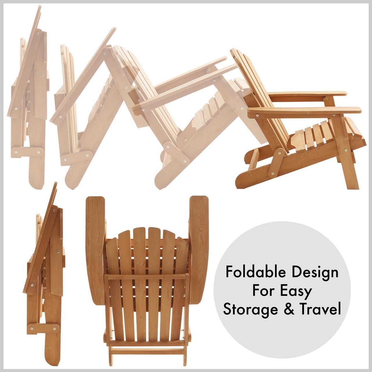 Alt view image 2 of 6 - Casafield Oversized Folding Adirondack Chair, Cedar Wood Outdoor Fire Pit Lounge Chairs for Patio, Deck, Yard, Lawn and Garden Seating, Partially Pre-Assembled - Natural