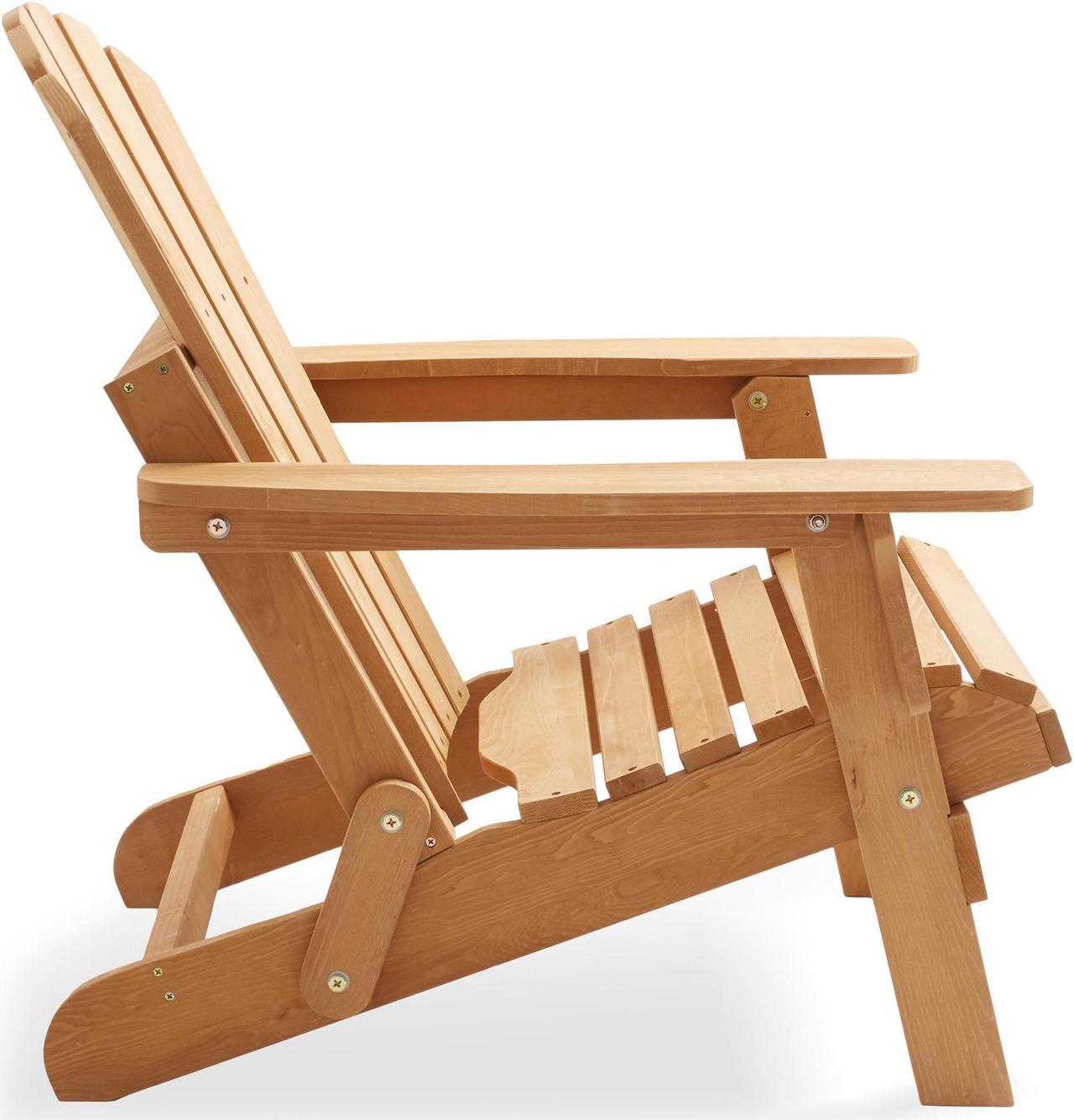 Alt view image 5 of 6 - Casafield Oversized Folding Adirondack Chair, Cedar Wood Outdoor Fire Pit Lounge Chairs for Patio, Deck, Yard, Lawn and Garden Seating, Partially Pre-Assembled - Natural
