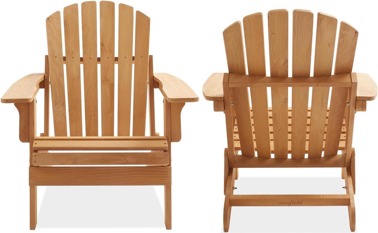 Alt view image 6 of 6 - Casafield Oversized Folding Adirondack Chair, Cedar Wood Outdoor Fire Pit Lounge Chairs for Patio, Deck, Yard, Lawn and Garden Seating, Partially Pre-Assembled - Natural