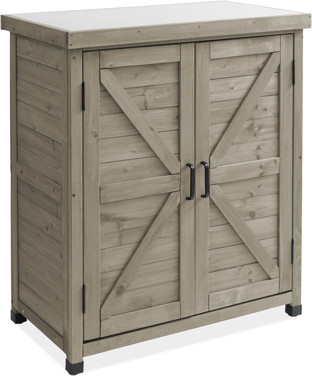 Alt view image 2 of 6 - Casafield Outdoor Garden Potting Bench with Metal Tabletop and Storage Cabinet - Wooden Outdoor Garden Patio Workstation Table, Gray