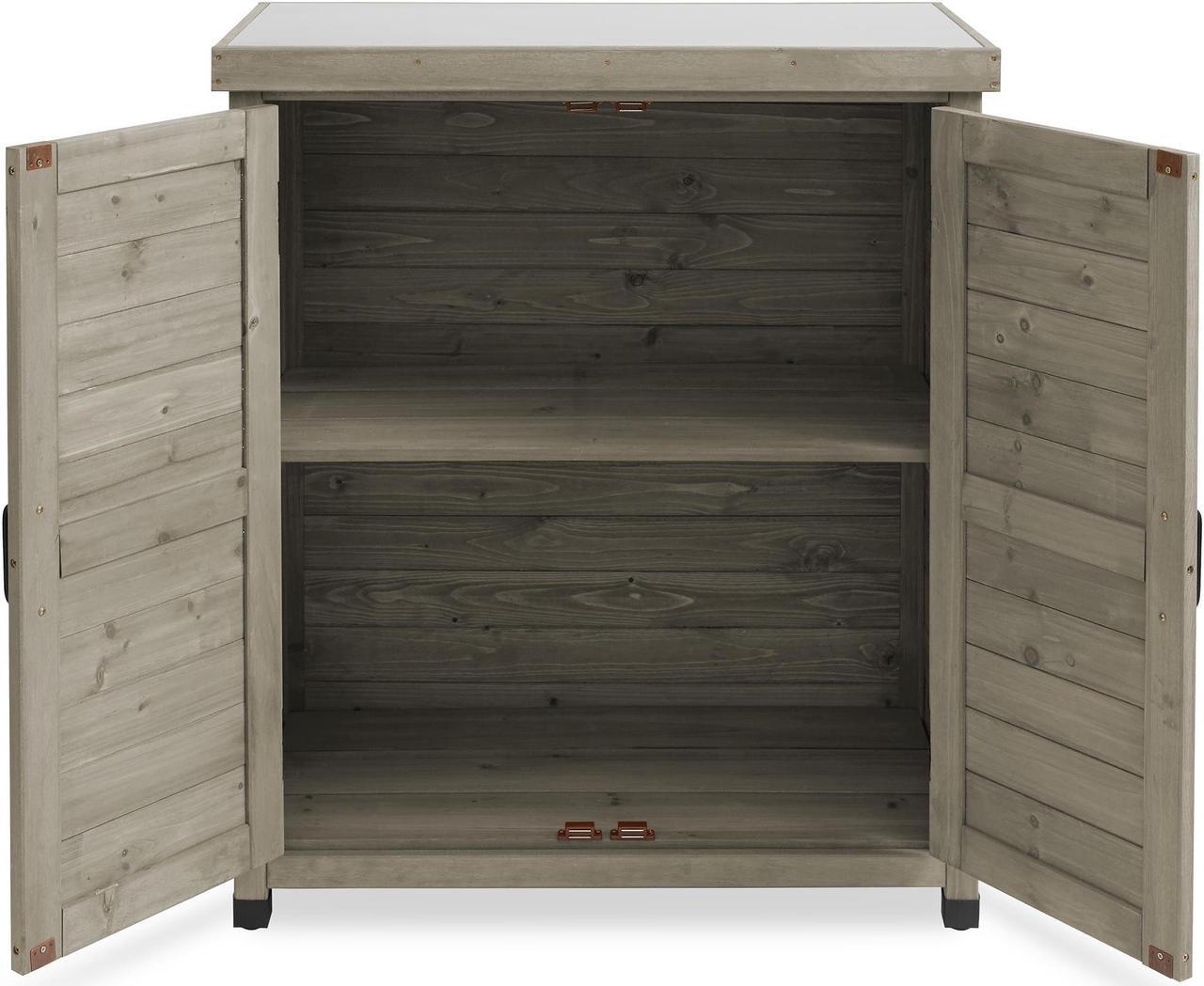 Alt view image 3 of 6 - Casafield Outdoor Garden Potting Bench with Metal Tabletop and Storage Cabinet - Wooden Outdoor Garden Patio Workstation Table, Gray
