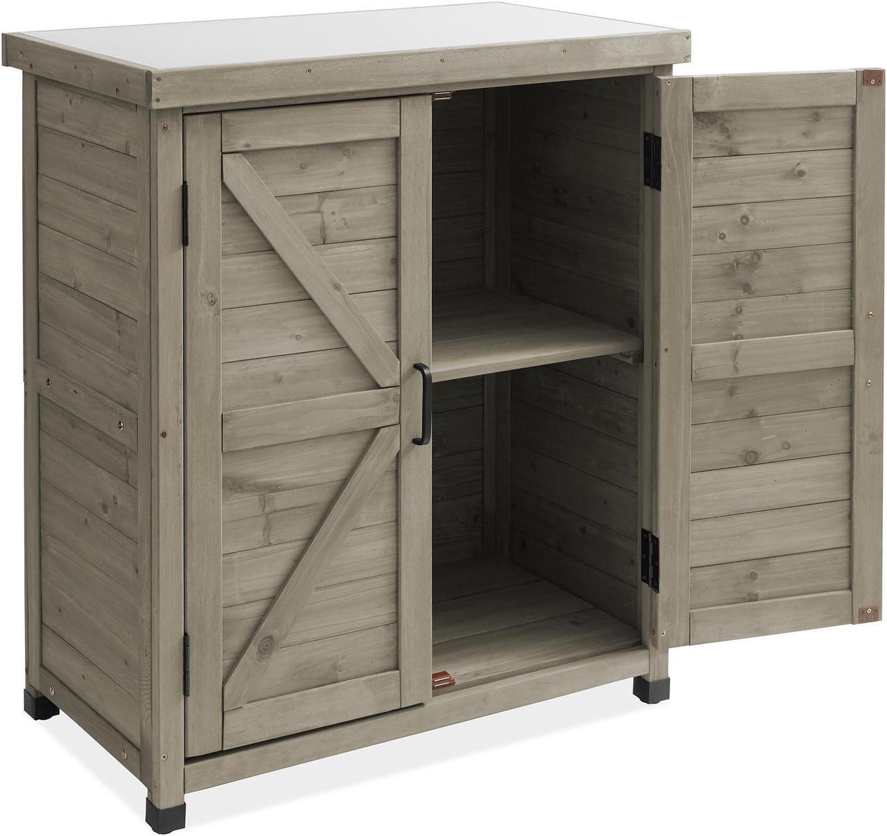 Main image of Casafield Outdoor Garden Potting Bench with Metal Tabletop and Storage Cabinet - Wooden Outdoor Garden Patio Workstation Table, Gray