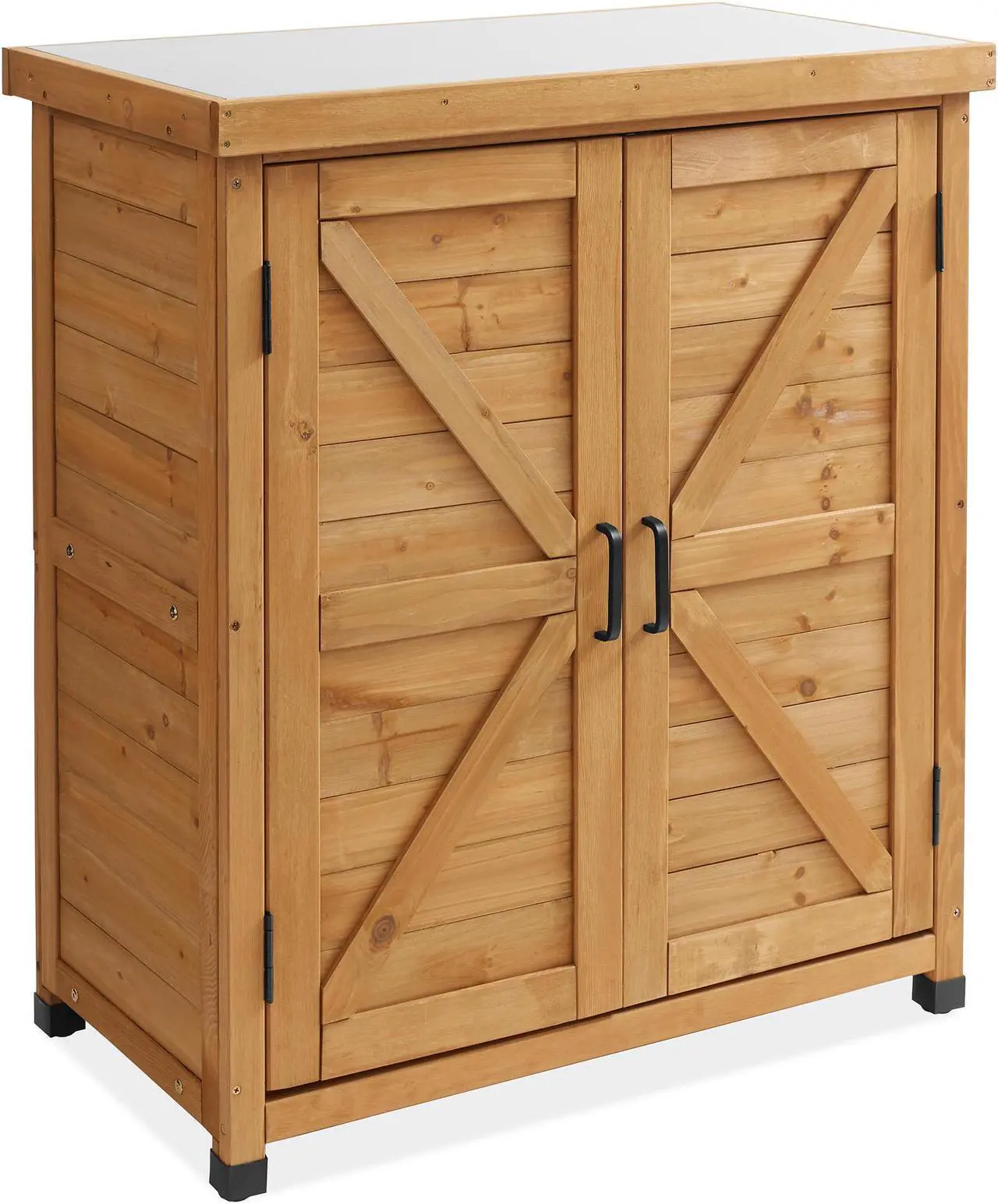 Alt view image 2 of 6 - Casafield Outdoor Garden Potting Bench with Metal Tabletop and Storage Cabinet - Wooden Outdoor Garden Patio Workstation Table, Natural