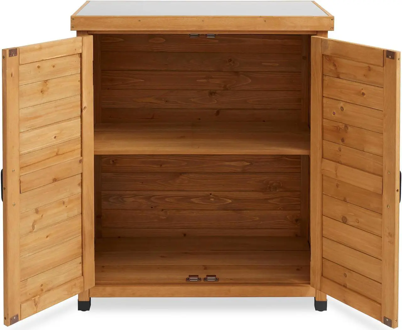 Alt view image 3 of 6 - Casafield Outdoor Garden Potting Bench with Metal Tabletop and Storage Cabinet - Wooden Outdoor Garden Patio Workstation Table, Natural