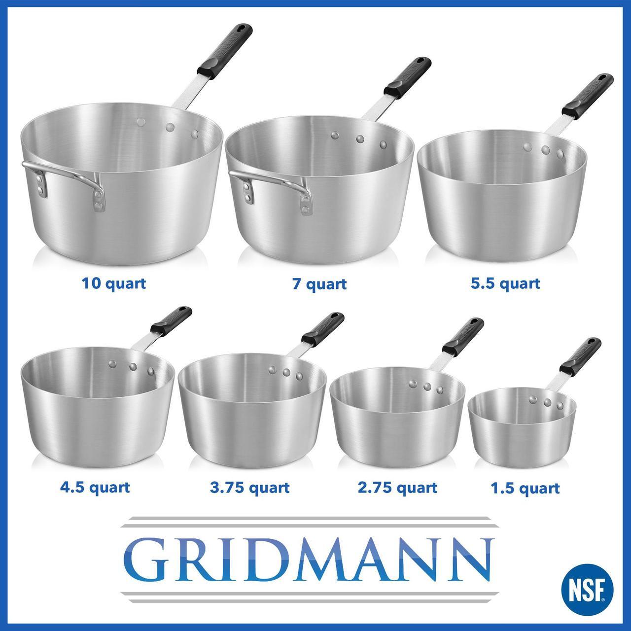 Alt view image 6 of 6 - GRIDMANN 10-Quart Tapered Aluminum Sauce Pan with Silicone Handle, NSF Listed Heavy Duty Professional Cookware