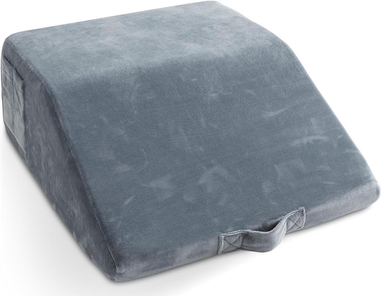 Alt view image 2 of 6 - Made Medical Leg Elevation Pillow for Sleeping - 8" Memory Foam Flat Top Bed Wedge Body Positioner for Legs, Knee, Ankle Post Surgery, Gray Velour