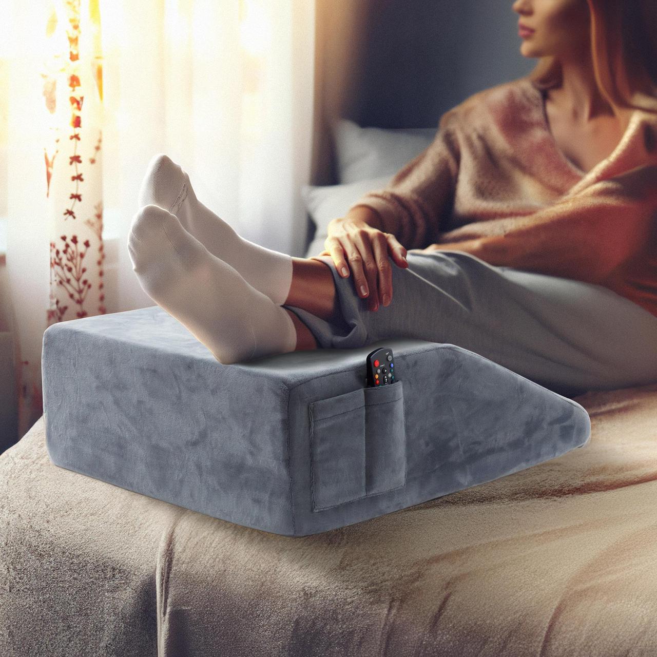 Main image of Made Medical Leg Elevation Pillow for Sleeping - 8" Memory Foam Flat Top Bed Wedge Body Positioner for Legs, Knee, Ankle Post Surgery, Gray Velour