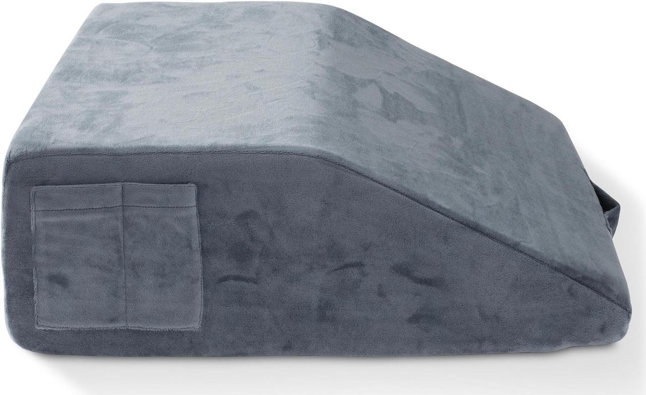 Alt view image 3 of 6 - Made Medical Leg Elevation Pillow for Sleeping - 8" Memory Foam Flat Top Bed Wedge Body Positioner for Legs, Knee, Ankle Post Surgery, Gray Velour