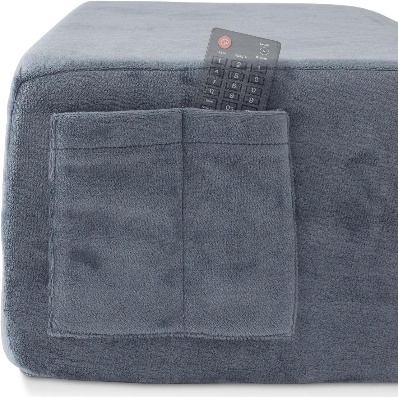 Alt view image 5 of 6 - Made Medical Leg Elevation Pillow for Sleeping - 8" Memory Foam Flat Top Bed Wedge Body Positioner for Legs, Knee, Ankle Post Surgery, Gray Velour