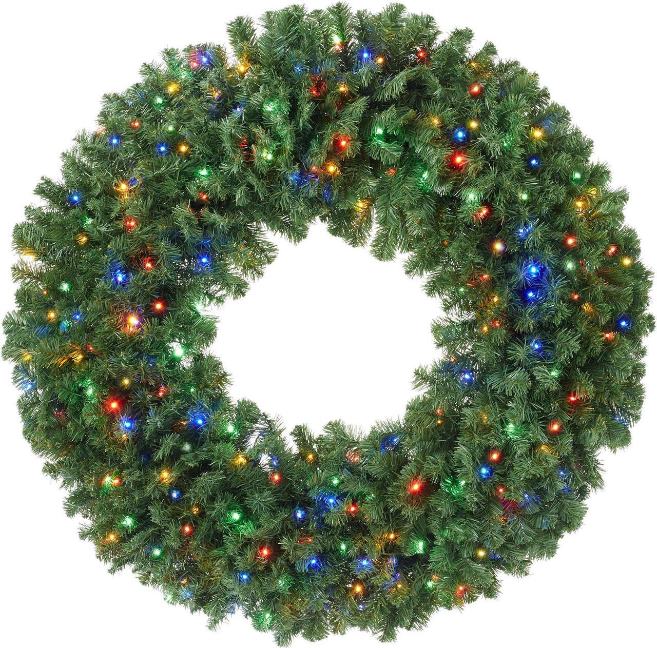 Main image of Casafield Pre-Lit Artificial Christmas Wreath for Front Door, Window or Mantel, Green Fir with Multicolor Lights Indoor/Outdoor Holiday Decor, 48 Inches