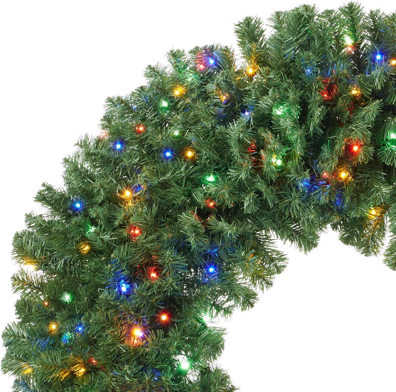 Alt view image 2 of 6 - Casafield Pre-Lit Artificial Christmas Wreath for Front Door, Window or Mantel, Green Fir with Multicolor Lights Indoor/Outdoor Holiday Decor, 48 Inches